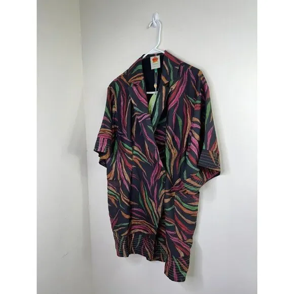 NWT FARM RIO Black Shiny Multicolor Leaf Print Mini Wrap Dress Size XS - Picture 4 of 9